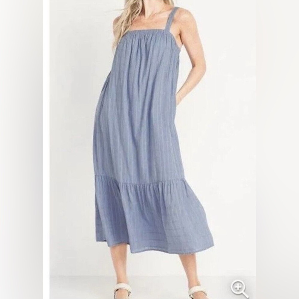 Old Navy tie back Tiered Swing Blue Midi Dress